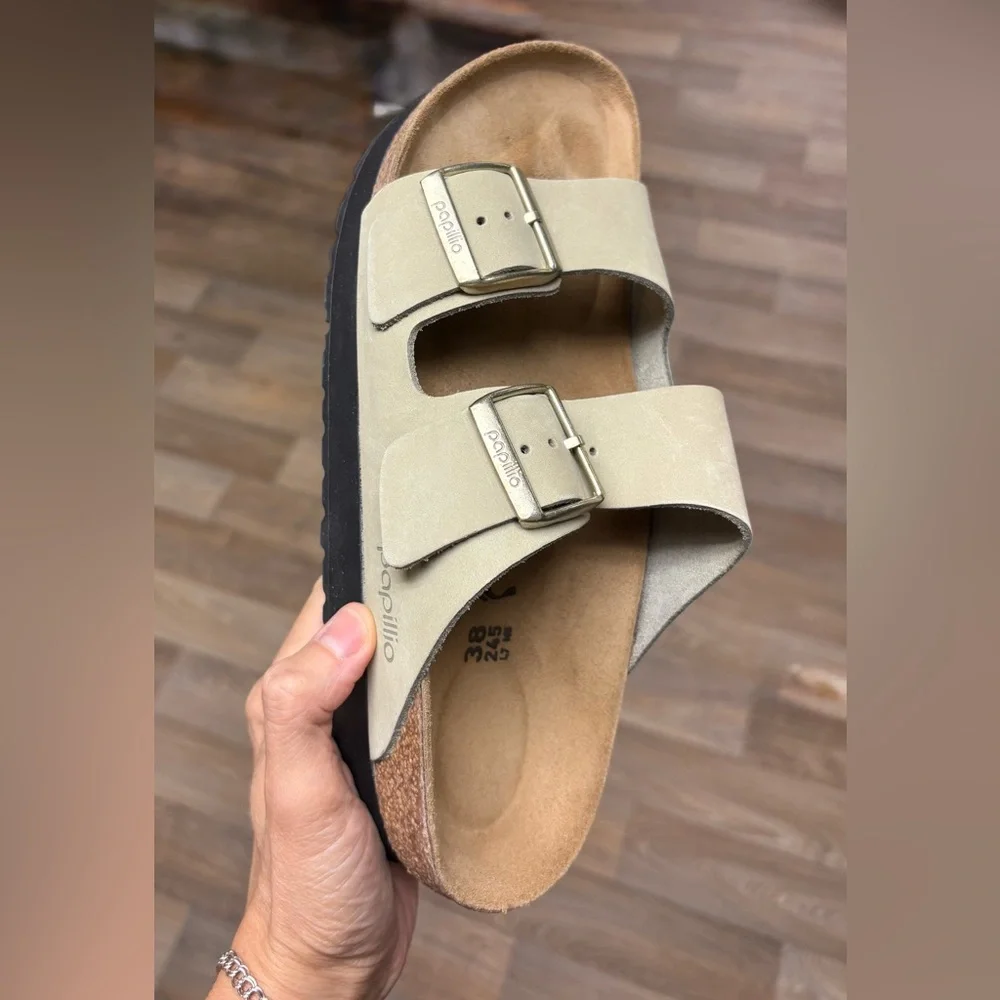 Birkenstock Papillio Olive Green Two-Strap Platform Sandals - Picture 2 of 2